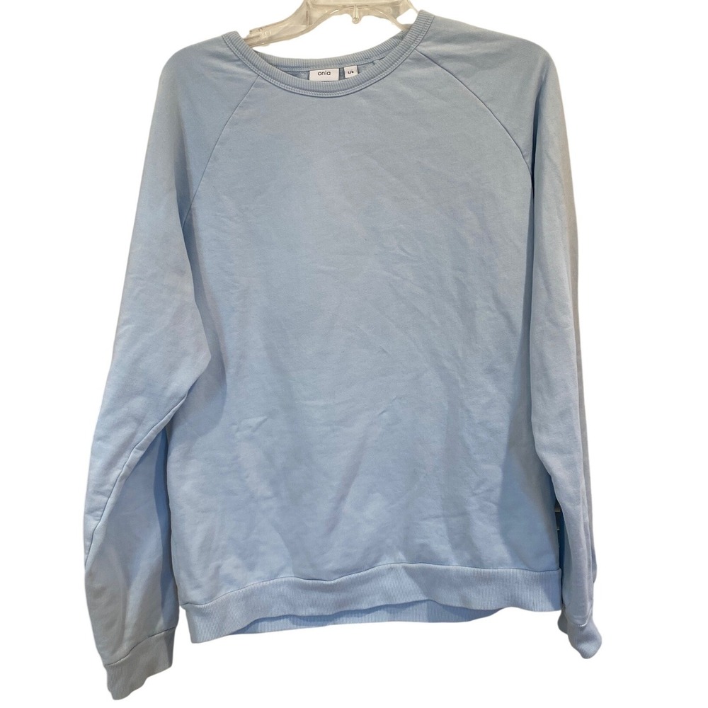 Onia Mens Light Blue Raglan‎ Crewneck Fleece Lined Sweatshirt Large